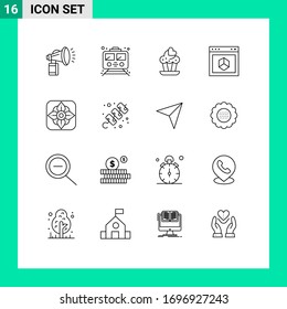 Set of 16 Commercial Outlines pack for site; element; transport; browser; love Editable Vector Design Elements