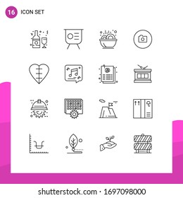 Set of 16 Commercial Outlines pack for ui; image; performance; camera; soup Editable Vector Design Elements