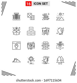 Set of 16 Commercial Outlines pack for box; network; plant; fundraising; mountain Editable Vector Design Elements