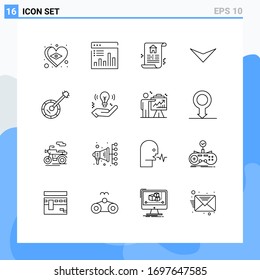 Conjunto de 16 paquetes de líneas comerciales para instrumentos; audio; seguimiento; siguiente; elementos de diseño de vectores editables de flecha
