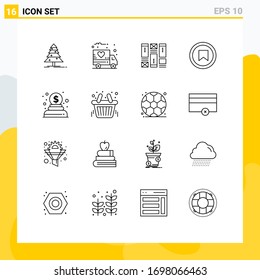 Set of 16 Commercial Outlines pack for money; charity; sketching; user; plus Editable Vector Design Elements