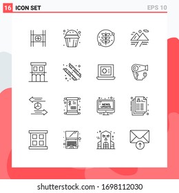 Set of 16 Commercial Outlines pack for estate; mountain; muffin sweet; cloud; plant Editable Vector Design Elements