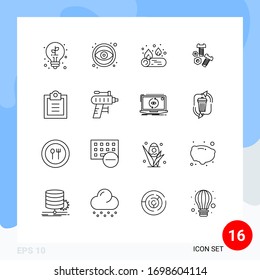 Set of 16 Commercial Outlines pack for todo; checklist; camp; tools; nut Editable Vector Design Elements