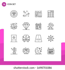 Set of 16 Commercial Outlines pack for yang; chinese; data; technology; business Editable Vector Design Elements