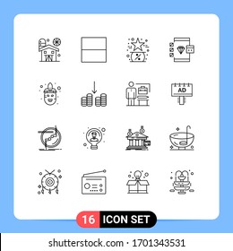 Set of 16 Commercial Outlines pack for costume; development; friday; develop; browser Editable Vector Design Elements