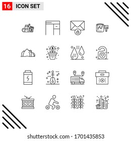 Set of 16 Commercial Outlines pack for landscape; painting; office; paint; brush Editable Vector Design Elements