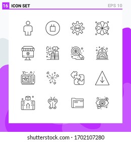 Set of 16 Commercial Outlines pack for commerce; computer; development; online; element Editable Vector Design Elements