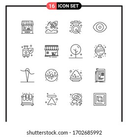 Set of 16 Commercial Outlines pack for insurance; lab; asian; eye; metal Editable Vector Design Elements