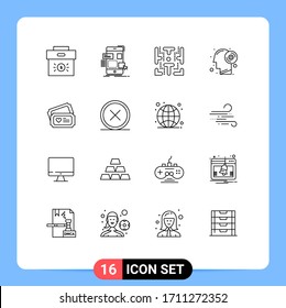 Set of 16 Commercial Outlines pack for productivity; brain; ui; disc; game Editable Vector Design Elements