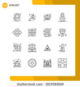 Conjunto de 16 paquetes de líneas de negocio para construcción; ladrillos; bolsa; tiempo; bloqueo Elementos de diseño de vectores editables