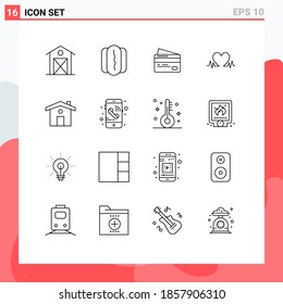Set of 16 Commercial Outlines pack for house; wedding; card; heart; heartbeat Editable Vector Design Elements