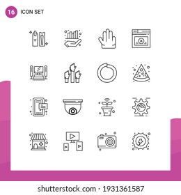 Conjunto de 16 paquetes de Outlines Comerciales para computación; sitio web; mano; web; elementos de diseño de vectores editables de página