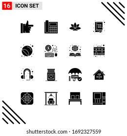 Set mit 16 handelsüblichen Packungen mit festen Glyphen für Etiketten; Konstruktion, Blume; Kontakte; Vektorillustration-Design-Elemente für Buchbearbeitung