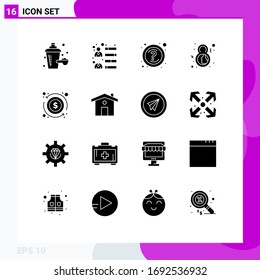 Conjunto de 16 glifos sólidos comerciales por dólar; cara; pregunta; símbolo; ocho elementos de diseño de vectores editables