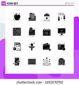 Set of 16 Commercial Solid Glyphs pack for web; internet; secure; interface; jump rope Editable Vector Design Elements
