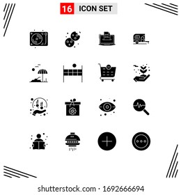 Set of 16 Commercial Solid Glyphs pack for camp; caravan; features; web; resume Editable Vector Design Elements