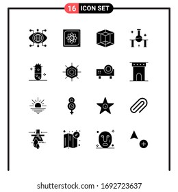 Set of 16 Commercial Solid Glyphs pack for alcoholic fermentation; science experiment; future; science; laboratory Editable Vector Design Elements