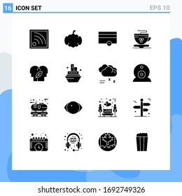 Set of 16 Commercial Solid Glyphs pack for head; eco; money; ireland; coffee Editable Vector Design Elements