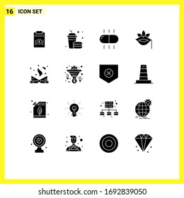 Set mit 16 kommerziellen Solid-Glyphen-Packungen für die Literatur; Feder; Drogen; Rose; Vektorillustration-Design-Elemente für Blumenbearbeitung