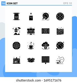 Packung mit 16 kommerziellen festen Glyphen für Weizen; Getreide; Standort; Landwirtschaft; Design-Elemente für Vektorillustrationen in Fußball