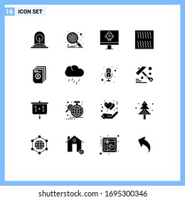 Set of 16 Commercial Solid Glyphs pack for invoice; file; computer; dollar; pasta Editable Vector Design Elements