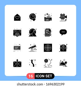 Conjunto de 16 paquetes comerciales de glifos sólidos para el diseño; amor; día; cámara de vídeo; elementos de diseño de vectores editables de cámara