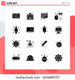 Set of 16 Commercial Solid Glyphs pack for decision; business; smart tv; shopping; mouse Editable Vector Design Elements