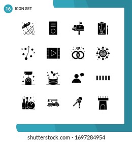 Set of 16 Commercial Solid Glyphs pack for management; tactics; mail; strategy; head Editable Vector Design Elements