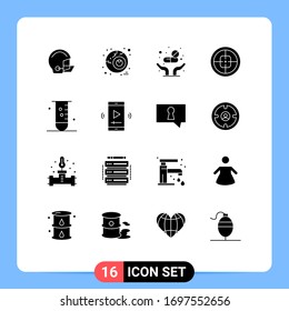 Set of 16 Commercial Solid Glyphs pack for biology; soldier; medicine; military; army Editable Vector Design Elements