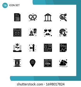 Set of 16 Commercial Solid Glyphs pack for browser; data analytics; pretzel; chart analysis; finance and business Editable Vector Design Elements