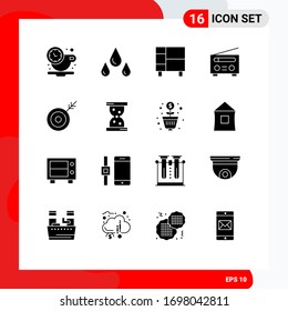 Set of 16 Commercial Solid Glyphs pack for dart; user; home; radio; device Editable Vector Design Elements