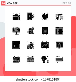 Set of 16 Commercial Solid Glyphs pack for sale board; info board; food; info; education Editable Vector Design Elements