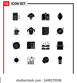 Set of 16 Commercial Solid Glyphs pack for ghost; tea; success; coffee; citrus Editable Vector Design Elements