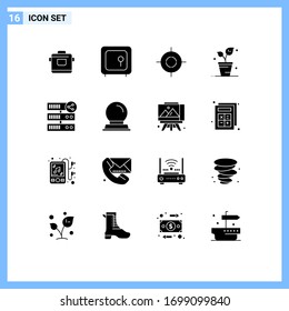 Set of 16 Commercial Solid Glyphs pack for share; nature; safety; spring; leaf Editable Vector Design Elements