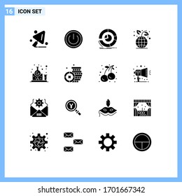 Set of 16 Commercial Solid Glyphs pack for chemistry; environment; analysis; ecology; pie chart Editable Vector Design Elements
