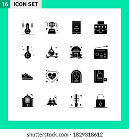 Set of 16 Commercial Solid Glyphs pack for fitness; office; network; business; user Editable Vector Design Elements