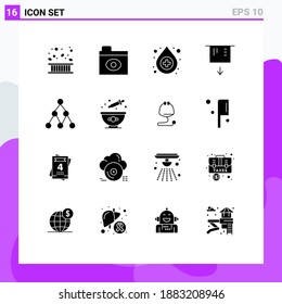 Set of 16 Commercial Solid Glyphs pack for baking; network; antidote; link; card Editable Vector Design Elements