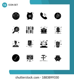 Set of 16 Commercial Solid Glyphs pack for graph; diagram; food; chart; pie Editable Vector Design Elements