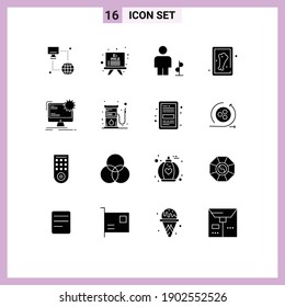 Set mit 16 kommerziellen Solid-Glyphen-Packungen für die Seite; Internet; Körperschaft; Fleisch; Bearbeitbare Vektordesign-Elemente für Hühner