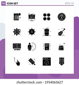 Conjunto de 16 paquetes comerciales de glifos sólidos para el desarrollo; código; reloj; tiempo mundial; Elementos de diseño de vectores editables de zona horaria
