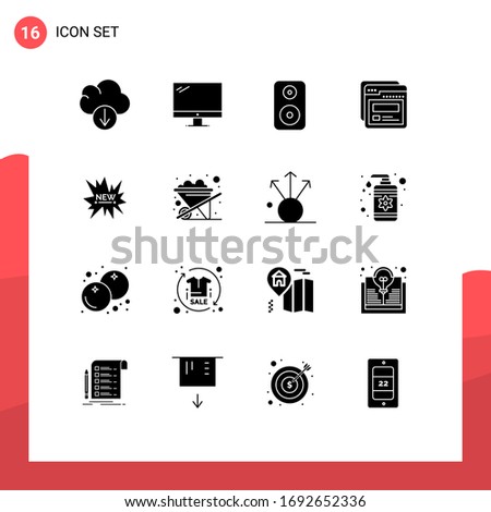 Set of 16 Commercial Solid Glyphs pack for tag; ecommerce; speaker; help; template Editable Vector Design Elements