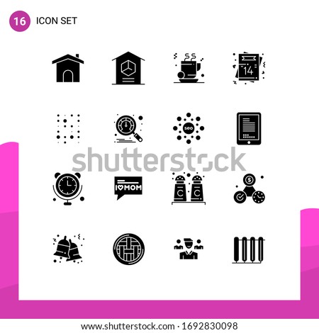 Set of 16 Commercial Solid Glyphs pack for romantic; love; stock; invite; business Editable Vector Design Elements