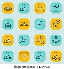Set Of 16 Communication Icons. Includes Online Letter, Confirm Profile, Team And Other Symbols. Beautiful Design Elements.