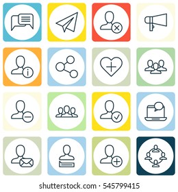 Set Of 16 Communication Icons. Includes Publication, Team Organisation, Chatting Person And Other Symbols. Beautiful Design Elements.