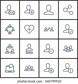 Set Of 16 Communication Icons. Includes Team, Society, Business Exchange And Other Symbols. Beautiful Design Elements.