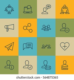 Set Of 16 Communication Icons. Includes Business Exchange, Team Organisation, Chatting Person And Other Symbols. Beautiful Design Elements.