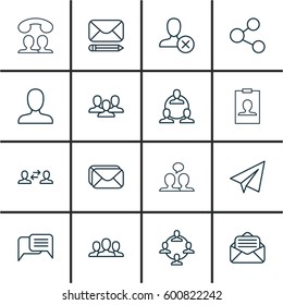 Set Of 16 Communication Icons. Includes Speaking People, Publication, Startup And Other Symbols. Beautiful Design Elements.