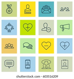 Set Of 16 Communication Icons. Includes Team Organisation, Read Message, Business Exchange And Other Symbols. Beautiful Design Elements.