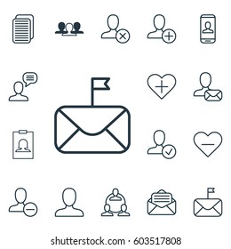 Set Of 16 Communication Icons. Includes Privacy Information, Ban Person, Talking Person And Other Symbols. Beautiful Design Elements.