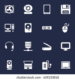 Set Of 16 Computer Icons Set.Collection Of Palmtop, Control Device, Headset And Other Elements.